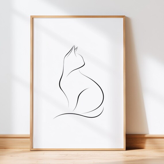 Sitting Cat Single Continuous Line Minimalist Modern Line Art Poster