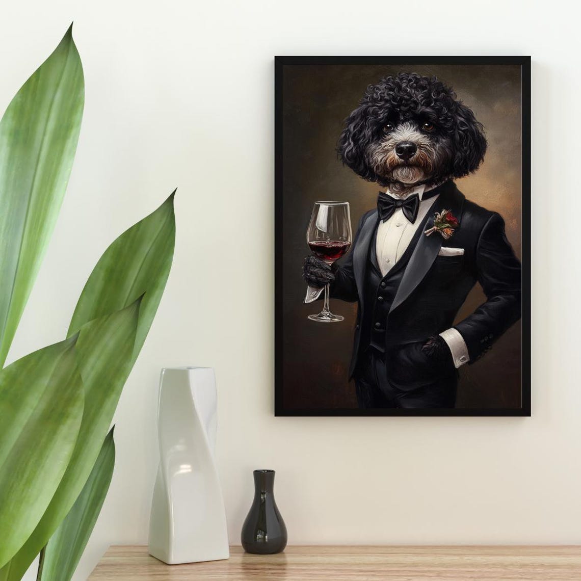 Portuguese Water Dog In Tuxedo Poster Pet Poster Portuguese Water Dog In Suit Print Wall Art Portuguese Water Dog Portrait Funny Pet - Image 2