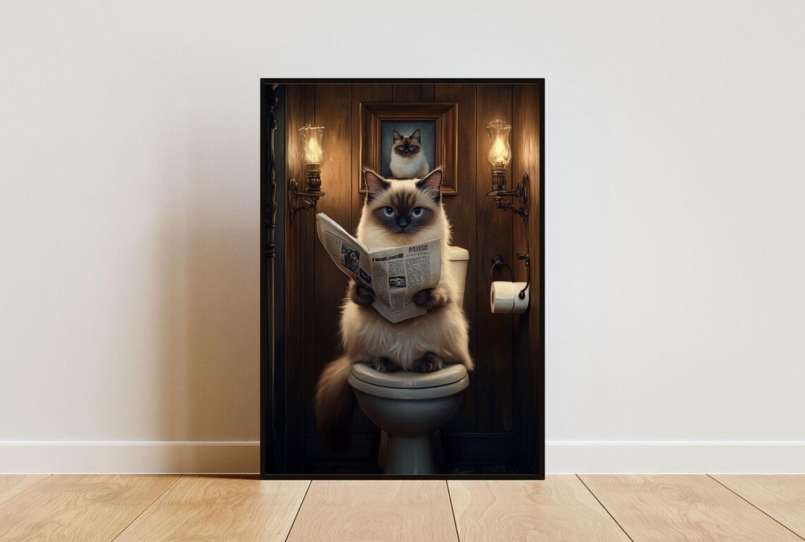 Birman Cat Bathroom Art Print, Portrait Poster