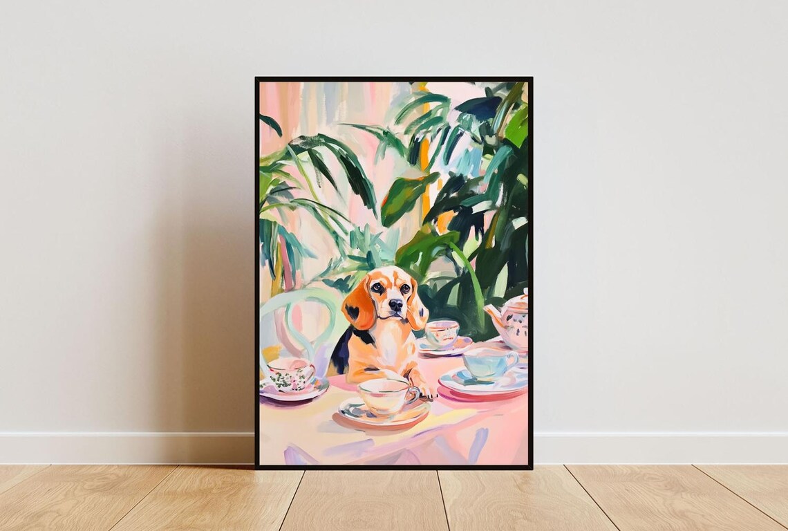 Retro Beagle Oil Painting Vintage Dog Poster