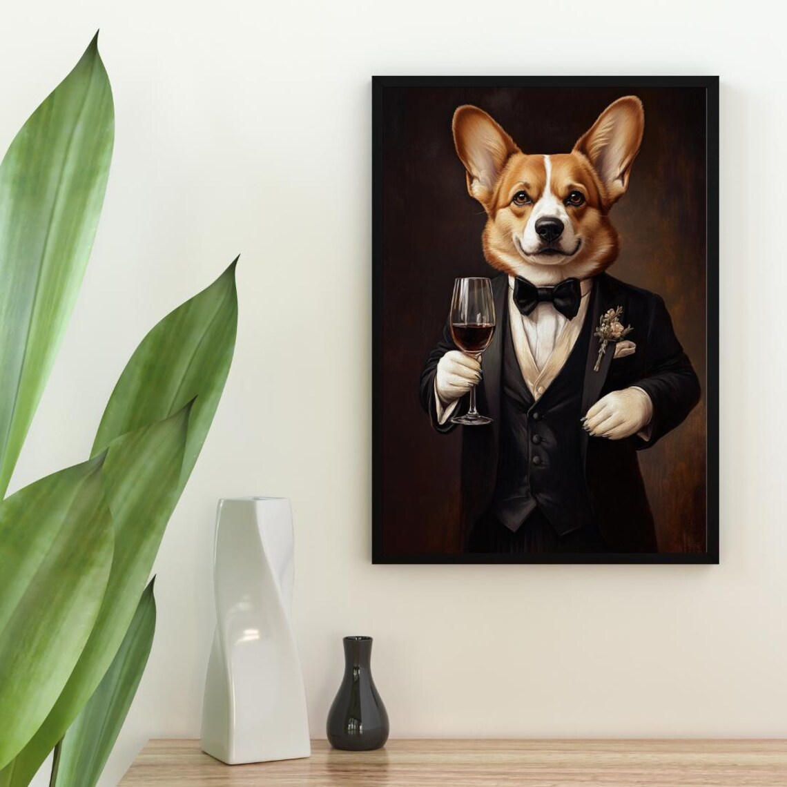 Cardigan Welsh Corgi In Tuxedo Holding Red Wine Glass Dog Poster Art - Image 2