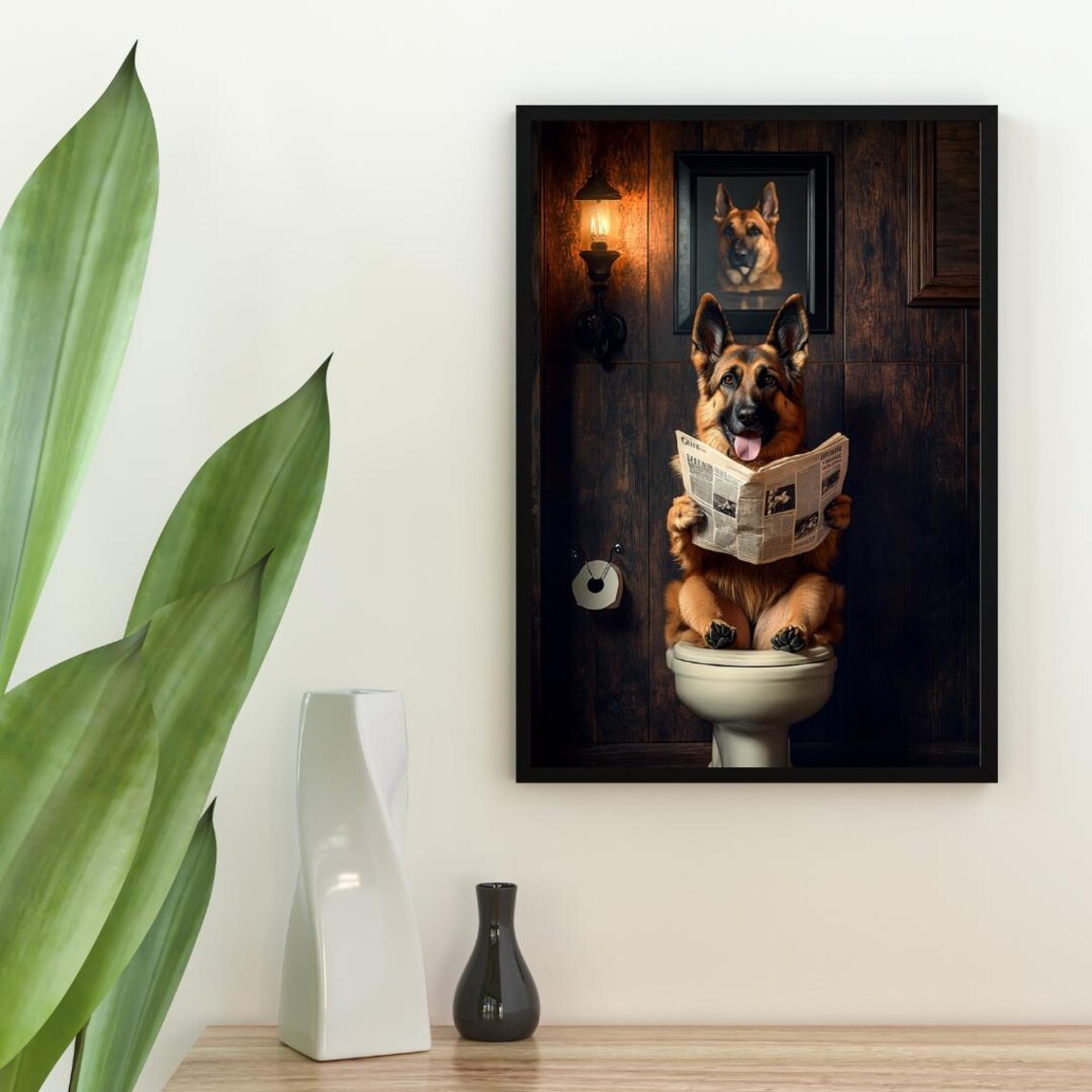 German Shepherd On Toilet Dog Bathroom Poster - Image 2