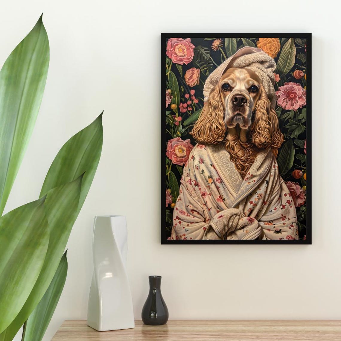 Cocker Spaniel Floral Bathrobe Spa Day Botanical Rose Dog Poster - Image 2