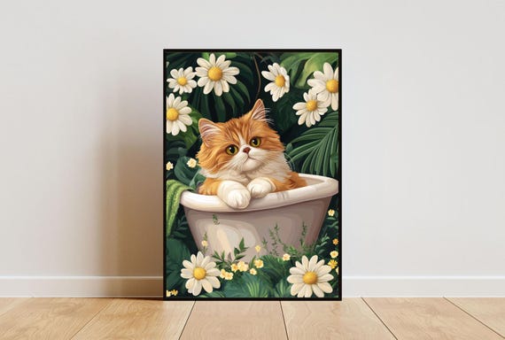 Persian In Bathtub Poster Funny Cat Poster Persian Bathroom Print Persian Bath Poster Pet Poster Cat Bathroom Wall Art Funny Cat Print