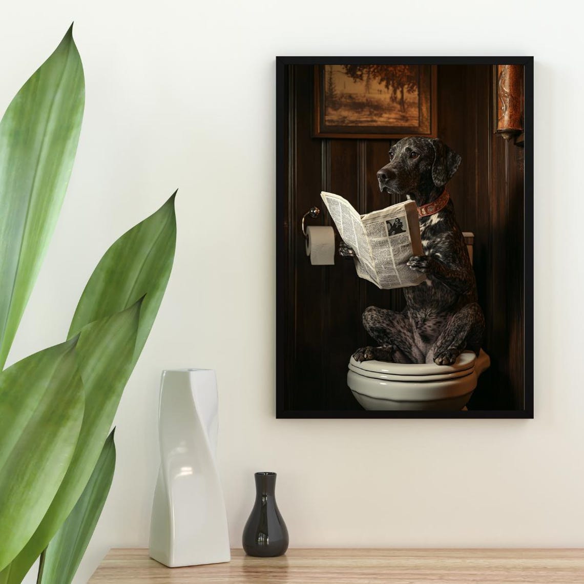 German Shorthaired Pointer On Toilet Reading Newspaper Bathroom Poster - Image 2