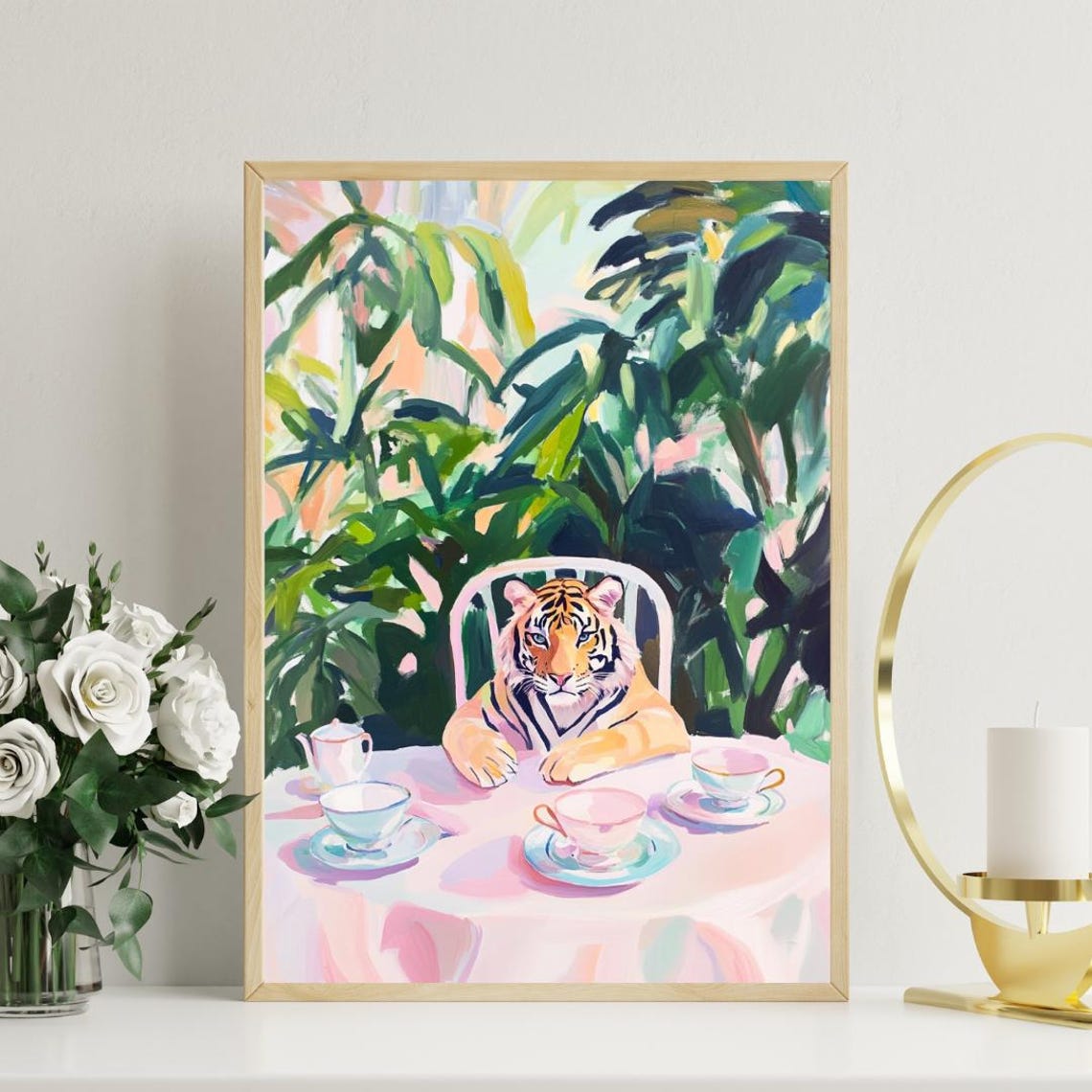 Retro Tiger Poster Tiger Oil Painting Vintage Tiger Poster Animal Dining Room Wall Art Retro Animal Poster Funny Tiger Wall Art - Image 3