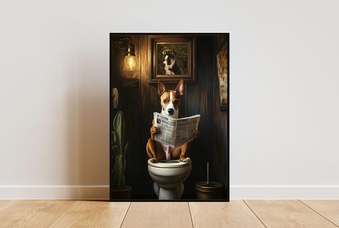Basenji Bathroom Art Print, Dog Portrait