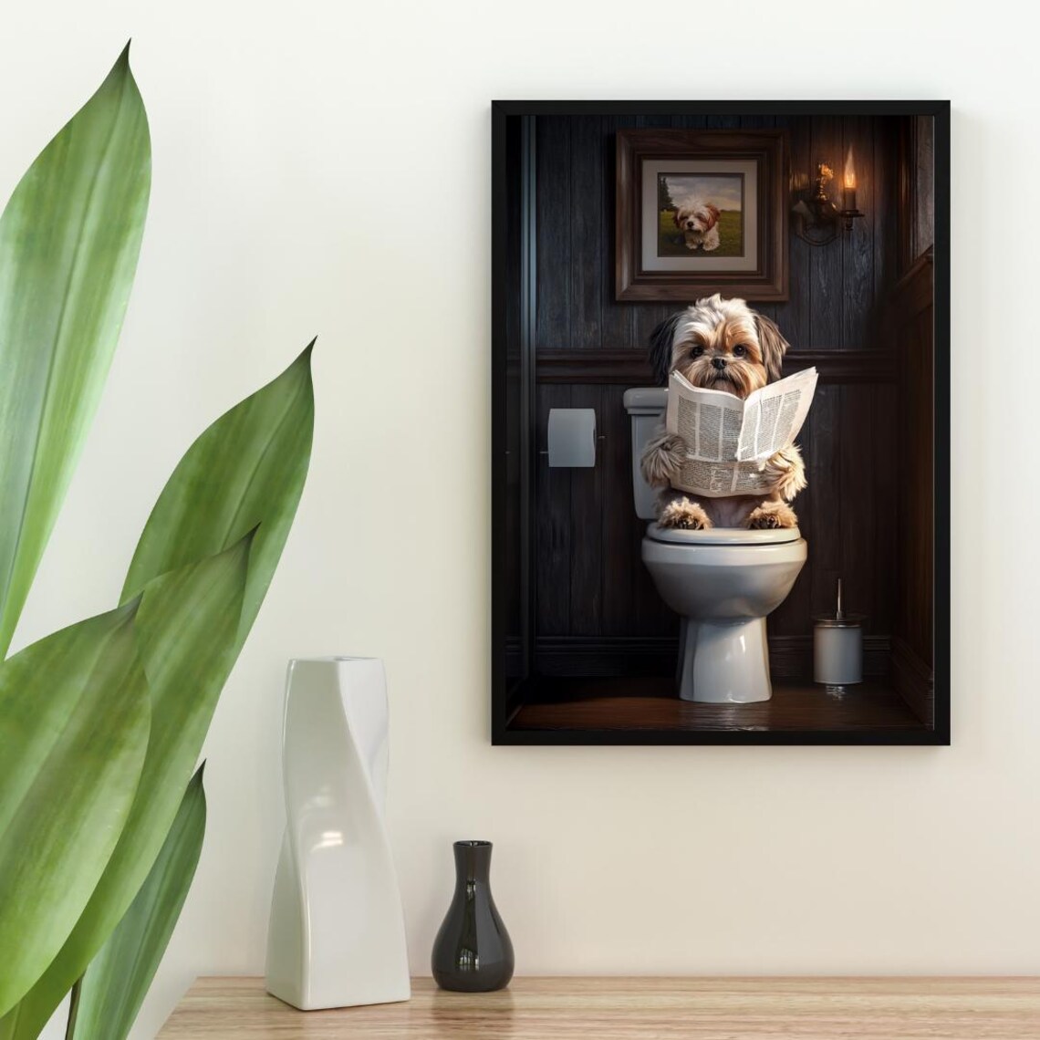Shih Tzu On Toilet Bathroom Dog Art Print - Image 2
