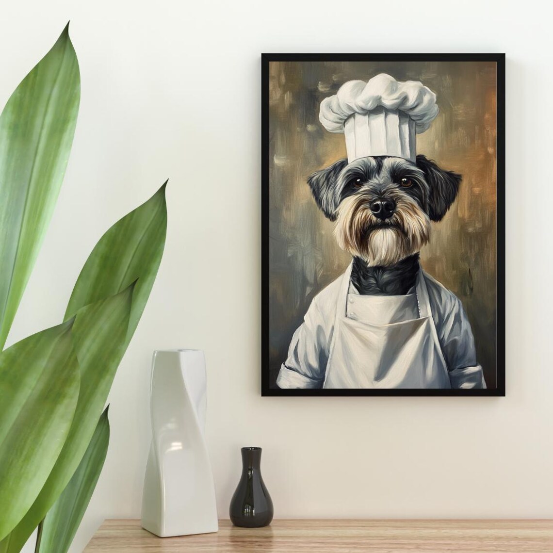 Miniature Schnauzer Chef Dog Portrait Funny Pet Kitchen Art Poster - Image 2
