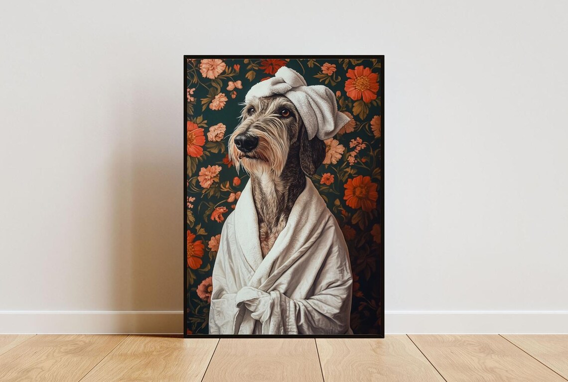 Irish Wolfhound Bathrobe Bathroom Dog Art Print