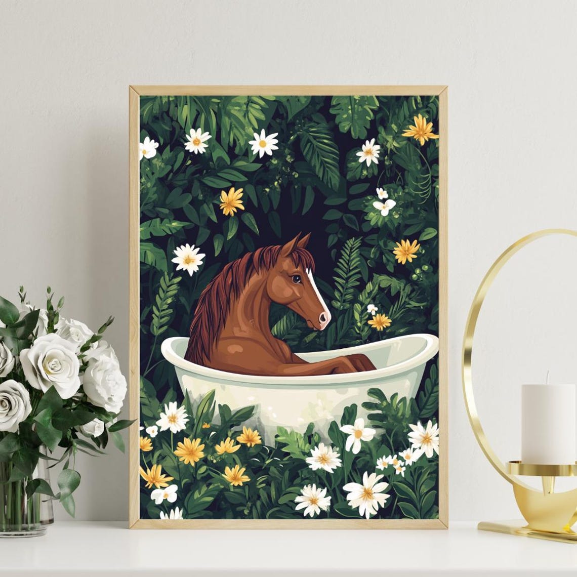 Horse In Bathtub Poster Funny Animal Poster Horse Bathroom Print Horse Bath Poster Animal Bathroom Wall Art Animal Print Horse Poster - Image 3