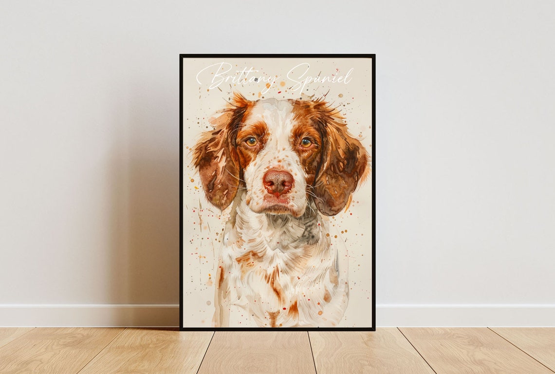 Brittany Spaniel Watercolor Portrait Orange White Dog Art Poster