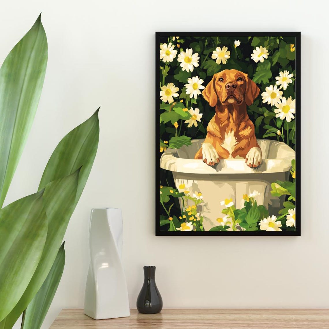 Chesapeake Bay Retriever Bath Time Daisy Flower Funny Dog Poster - Image 2