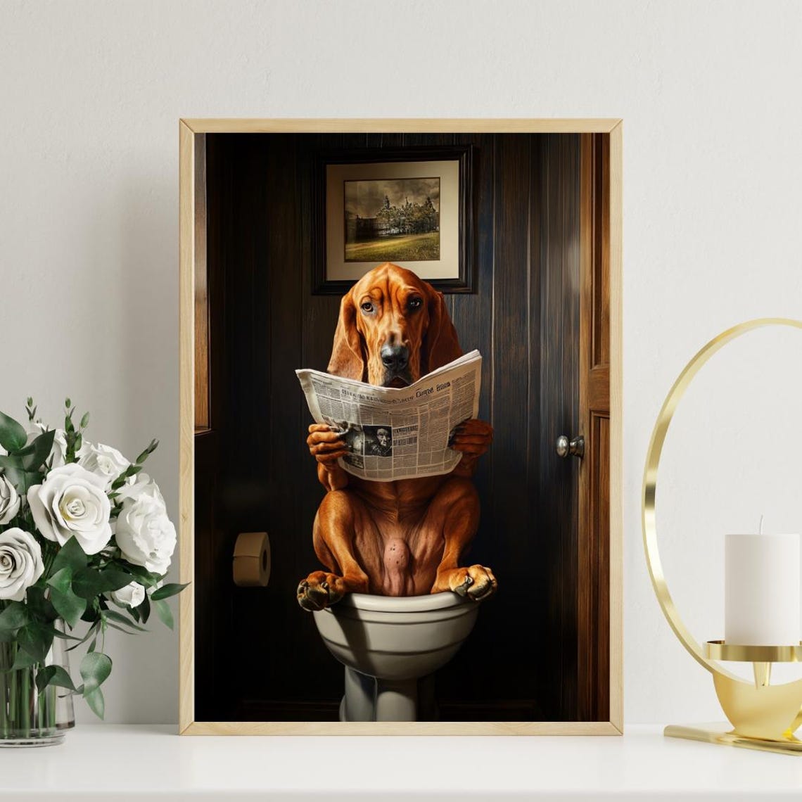 Bloodhound On Toilet Poster Dog Poster Bloodhound Bathroom Print Dog Toilet Wall Art Bloodhound Portrait Dog Bathroom Poster Pet - Image 3