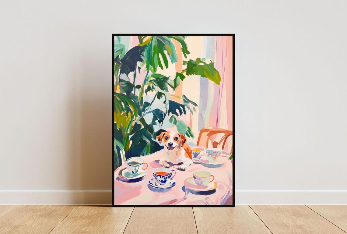 Russell Terrier Dog Tea Party Small Smiling Puppy Cute Pet Poster