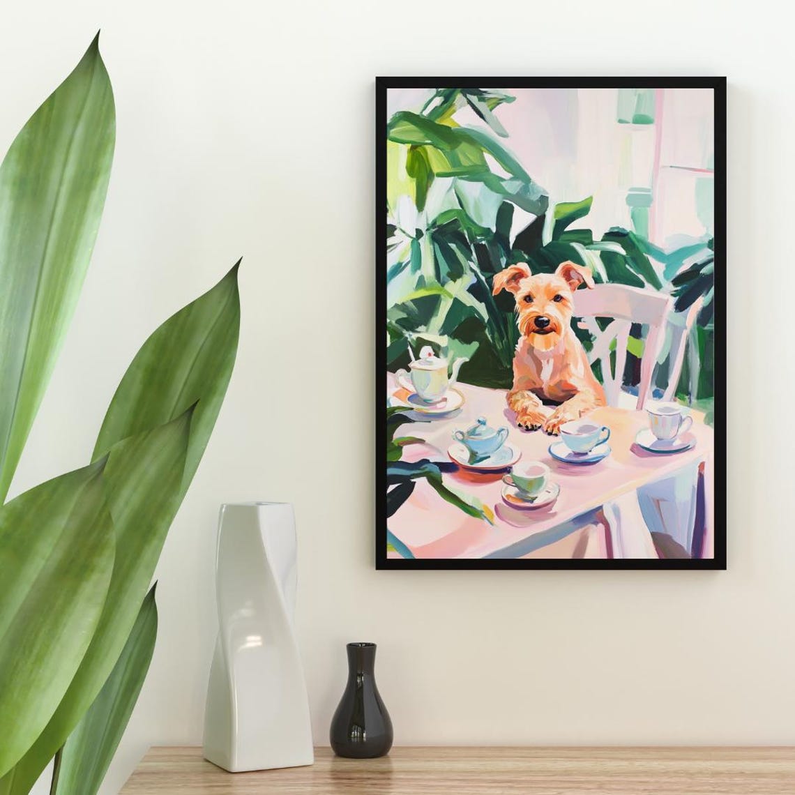 Airedale Terrier Dog Tea Party Scruffy Tan Puppy Cute Pet Poster - Image 2