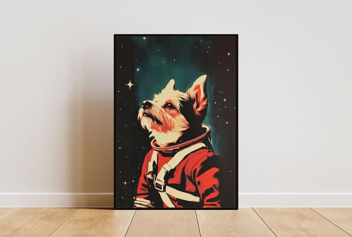 Terrier Dog Astronaut Vintage Retro Starry Space Portrait Poster