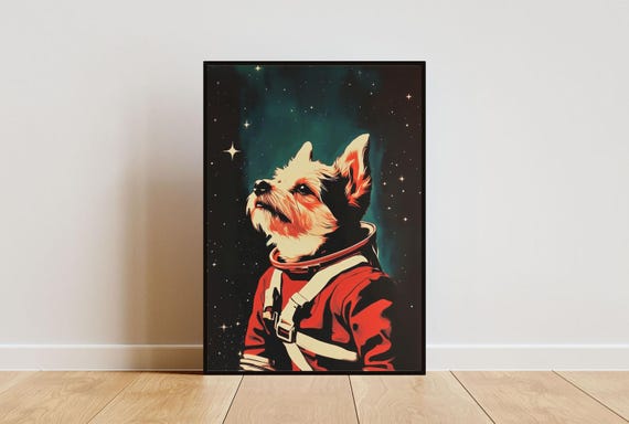 Cairn Terrier Astronaut Poster Cairn Terrier Retro Print Cairn Terrier Portrait Dog Retro Space Poster Funny Dog Poster Andy Warhol Art