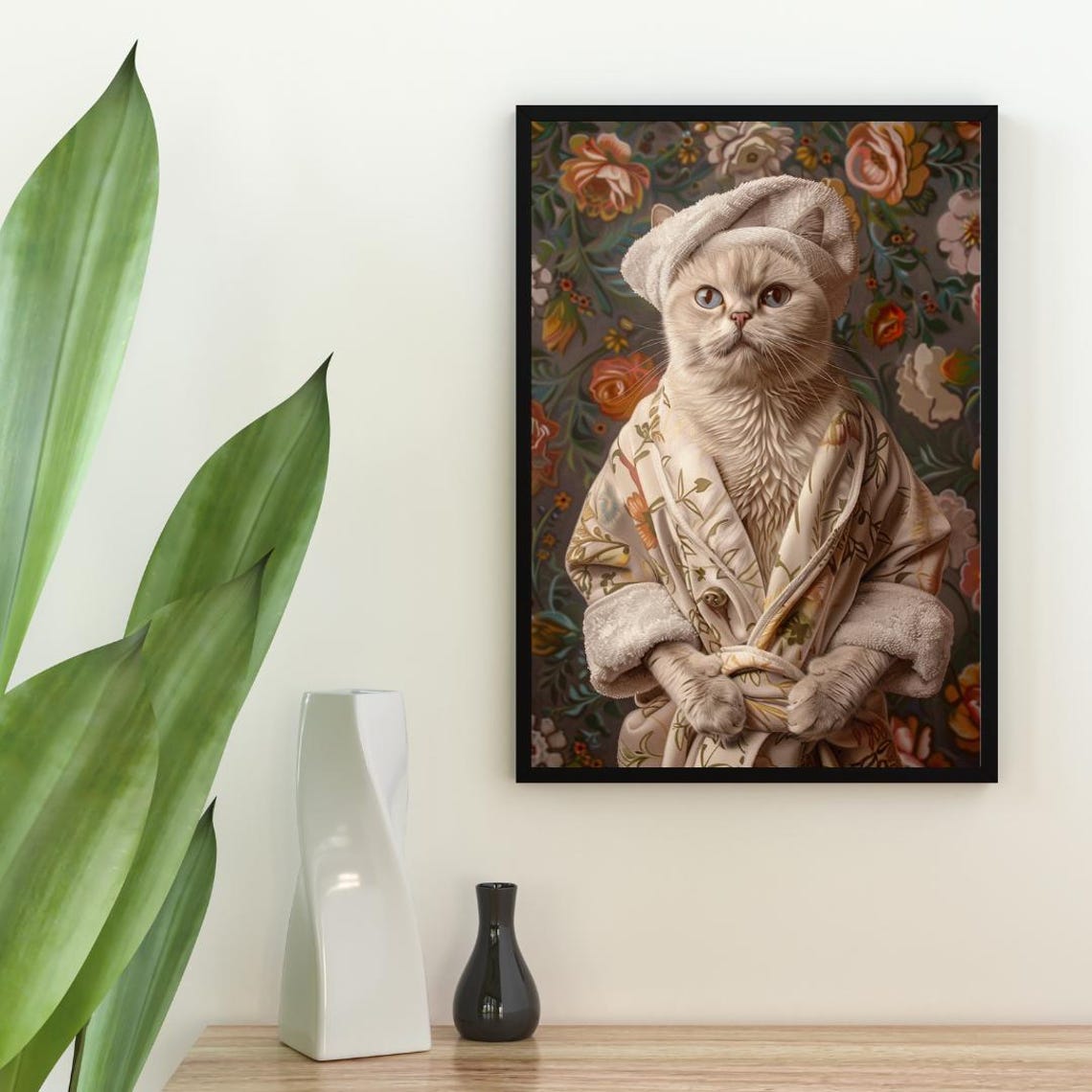 British Shorthair In Bathrobe Spa Day Funny Round Cat Wall Poster - Image 2