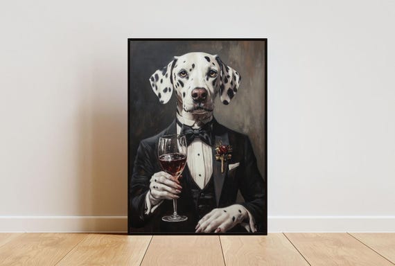 Dalmatian In Tuxedo Poster Pet Poster Dalmatian In Suit Print Dog Dalmatian Portrait Dog Living Room Poster Funny Dalmatian Art Pet