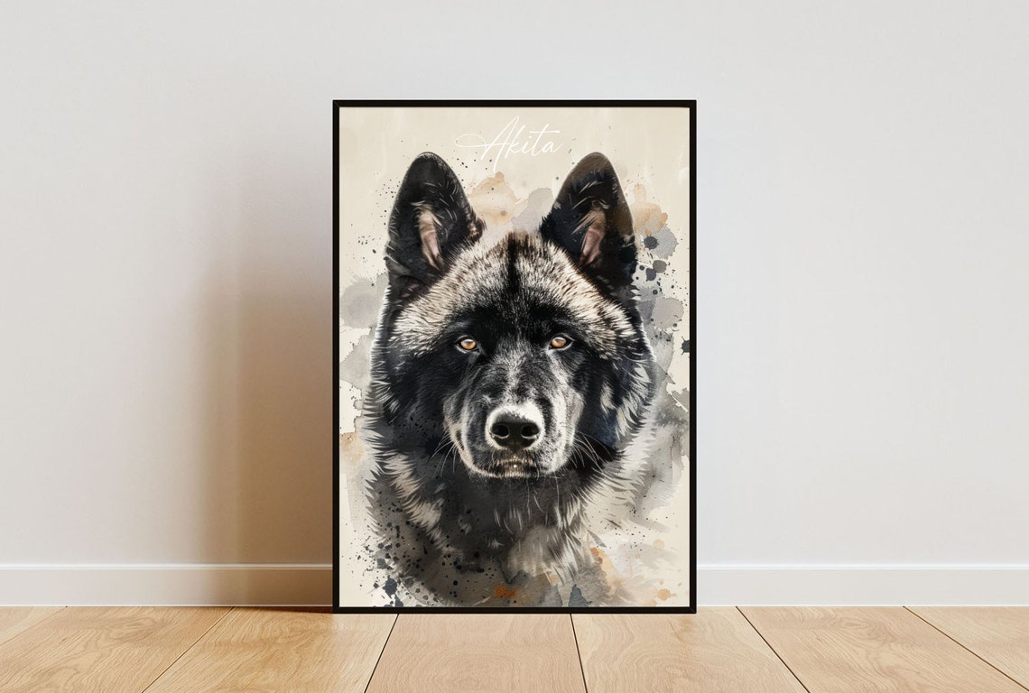 Akita Watercolor Dog Portrait Poster for Dog Lovers Decor Gift