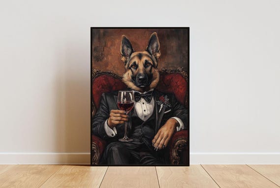 German Shepherd In Tuxedo Poster Poster German Shepherd In Suit Print Dog Wall Art German Shepherd Portrait Funny German Shepherd Art