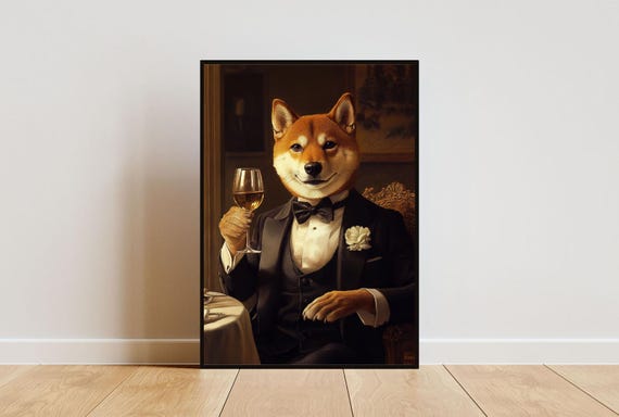 Shiba Inu In Tuxedo Poster Pet Poster Shiba Inu In Suit Print Dog Shiba Inu Portrait Dog Living Room Poster Funny Shiba Inu Art Pet