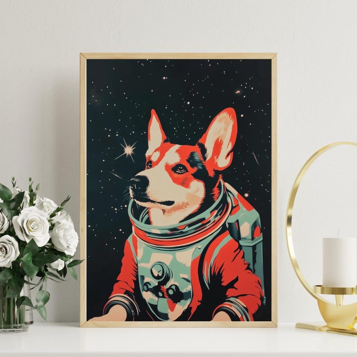 Corgi Astronaut Vintage Retro Starry Space Portrait Poster Art - Image 3