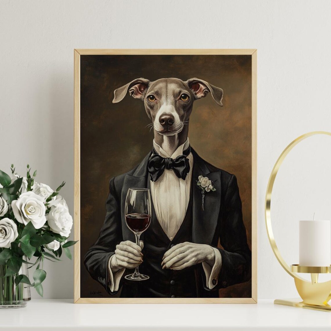 Whippet In Tuxedo Poster Pet Poster Whippet In Suit Print Whippet Portrait Dog Living Room Poster Funny Whippet Art Funny Pet Print - Image 3