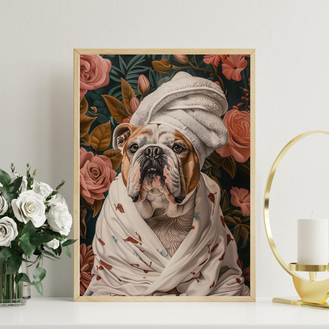 Bulldog In Bathrobe Poster Dog Poster Bulldog Bathroom Print Dog Wall Art Bulldog Portrait Pet Poster Dog Bathroom Poster Portrait - Image 3
