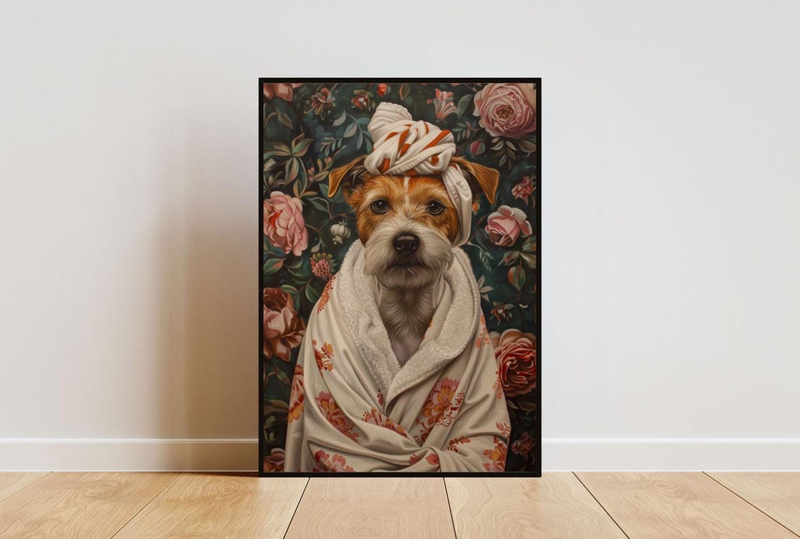 Russell Terrier In Bathrobe Spa Day Portrait Funny Dog Wall Poster