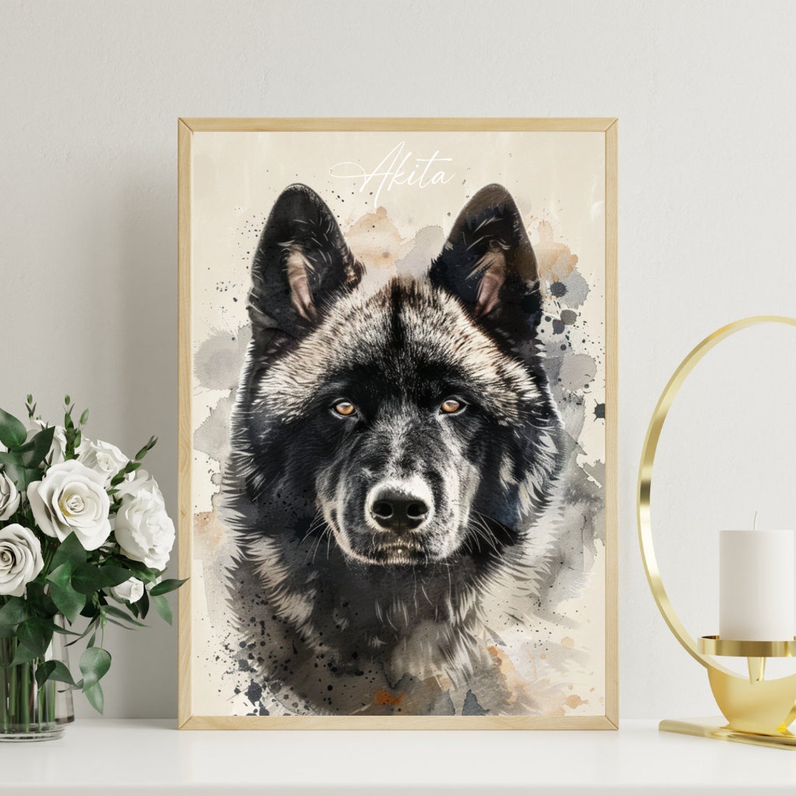 Akita Poster Dog Poster Akita Print Dog Wall Art Personalised Dog Photo Akita Watercolour Pet Portrait Pet Dog Watercolour Picture - Image 3