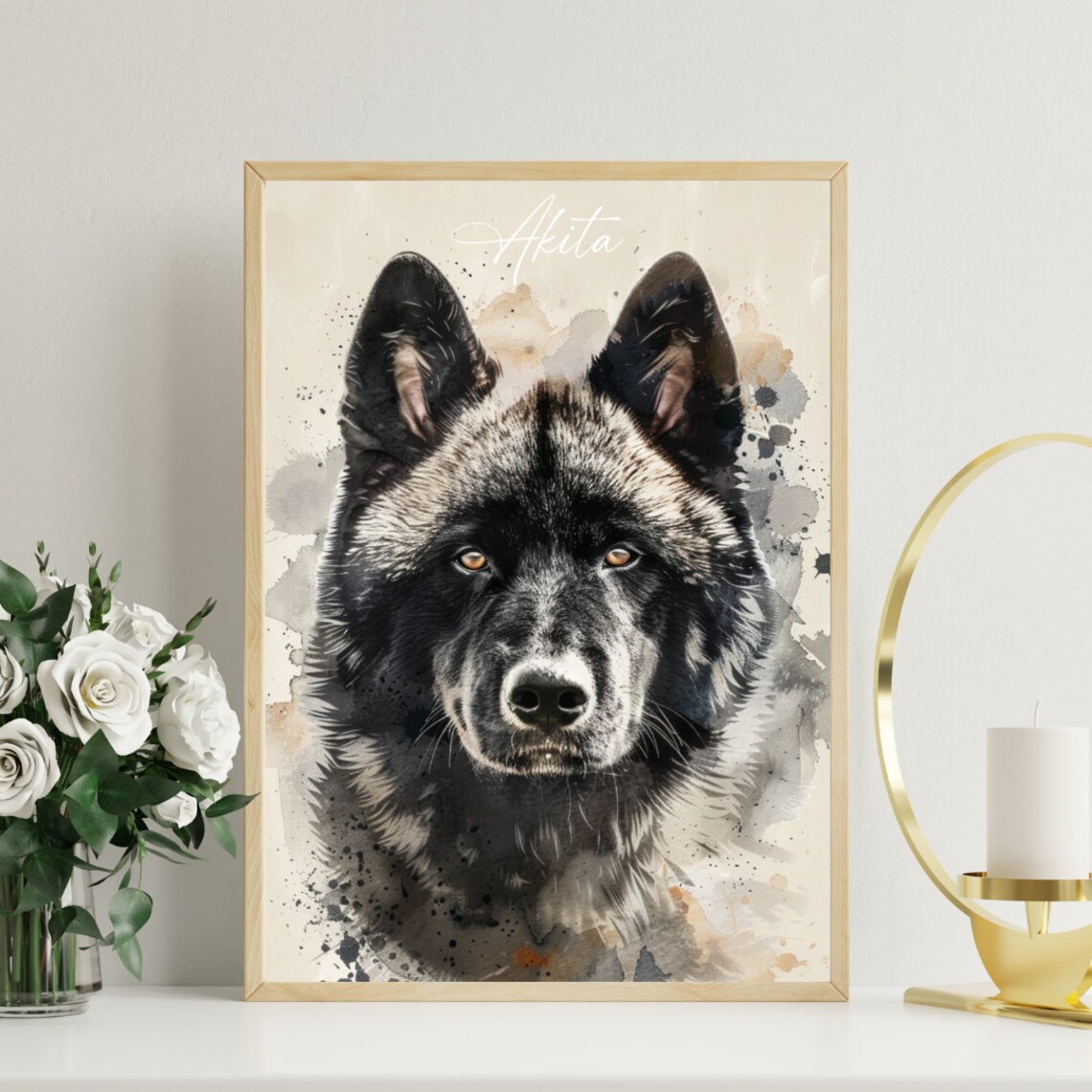 Akita Watercolor Dog Portrait Poster for Dog Lovers Decor Gift - Image 3