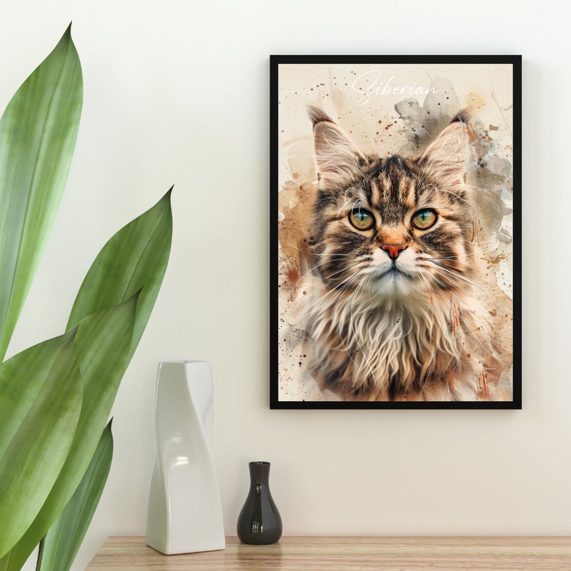 Siberian Cat Watercolor Portrait Fluffy Elegant Fine Art Poster - Image 2