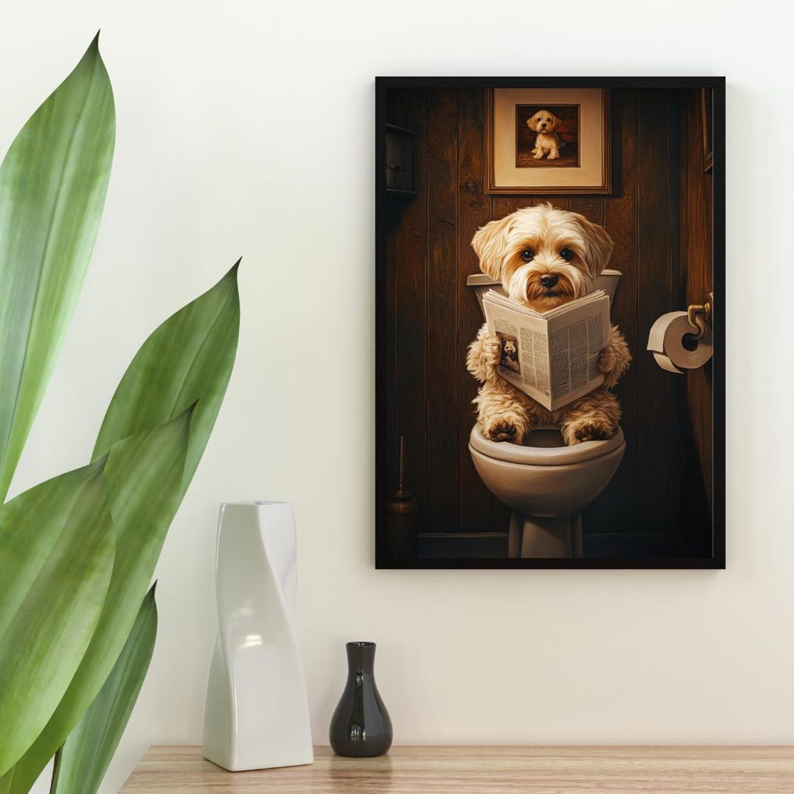 Havanese Sitting On Toilet Reading Newspaper Funny Bathroom Poster - Image 2