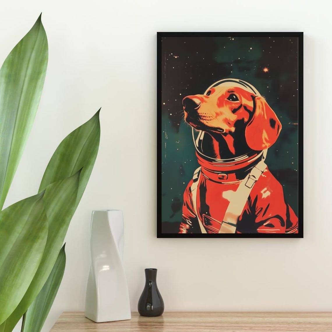 Dachshund Astronaut Red Starry Spacesuit Retro Pop Space Dog Poster - Image 2