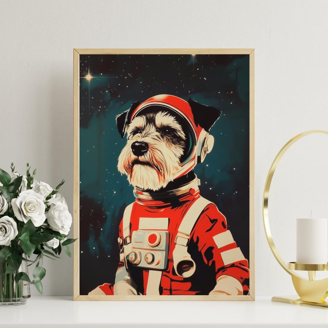 Miniature Schnauzer Astronaut Retro Space Dog Funny Poster Gift - Image 3