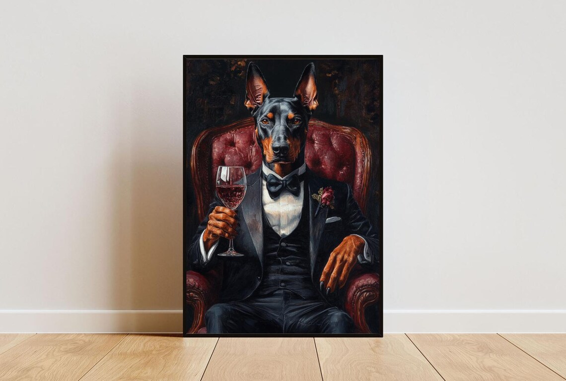 Doberman Pinscher In Tuxedo Art Print