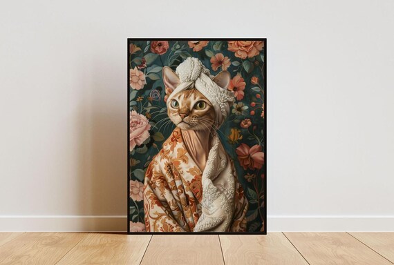 Abyssinian In Bathrobe Spa Day Portrait Funny Slender Cat Poster