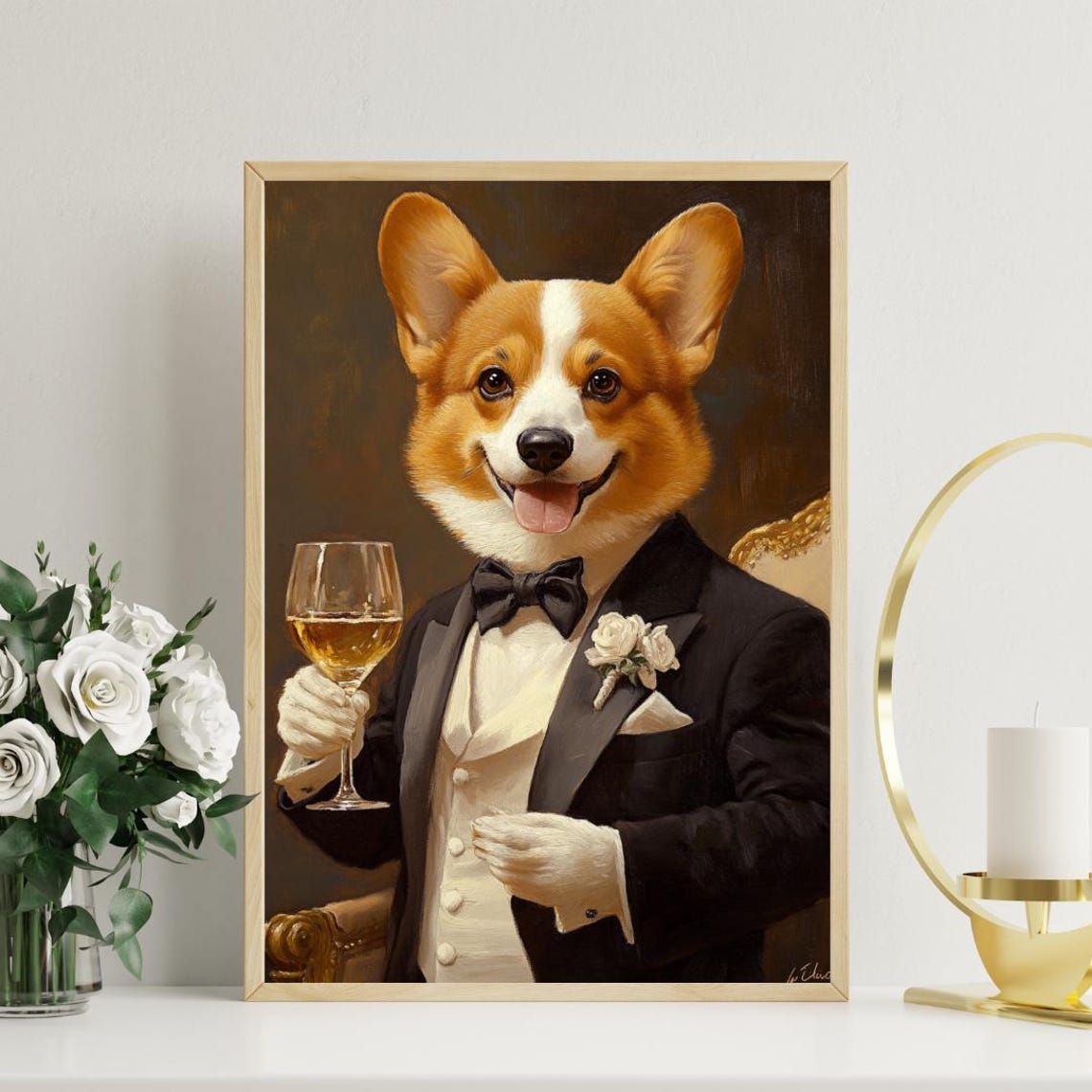 Pembroke Welsh Corgi In Tuxedo Poster Pet Poster Corgi In Suit Print Dog Wall Art Corgi Portrait Dog Living Room Poster Funny Corgi Art - Image 3