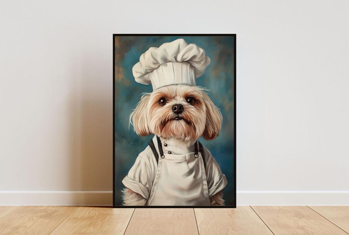 Havanese Chef Dog Portrait Poster Funny Small Breed Kitchen Decor Gift