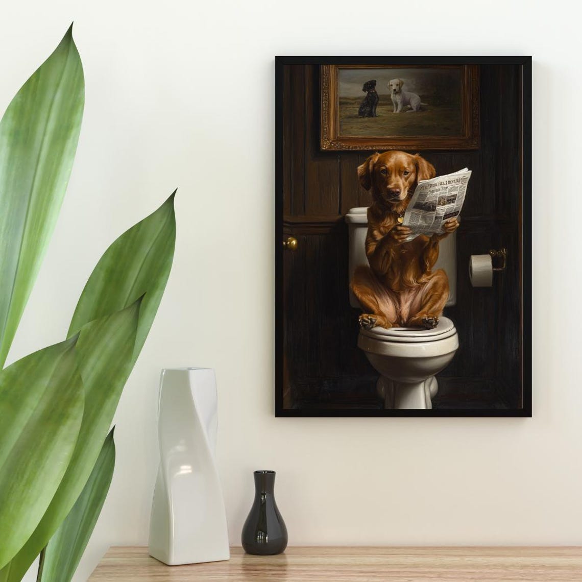 Chesapeake Bay Retriever On Toilet Reading Newspaper Bathroom Poster - Image 2