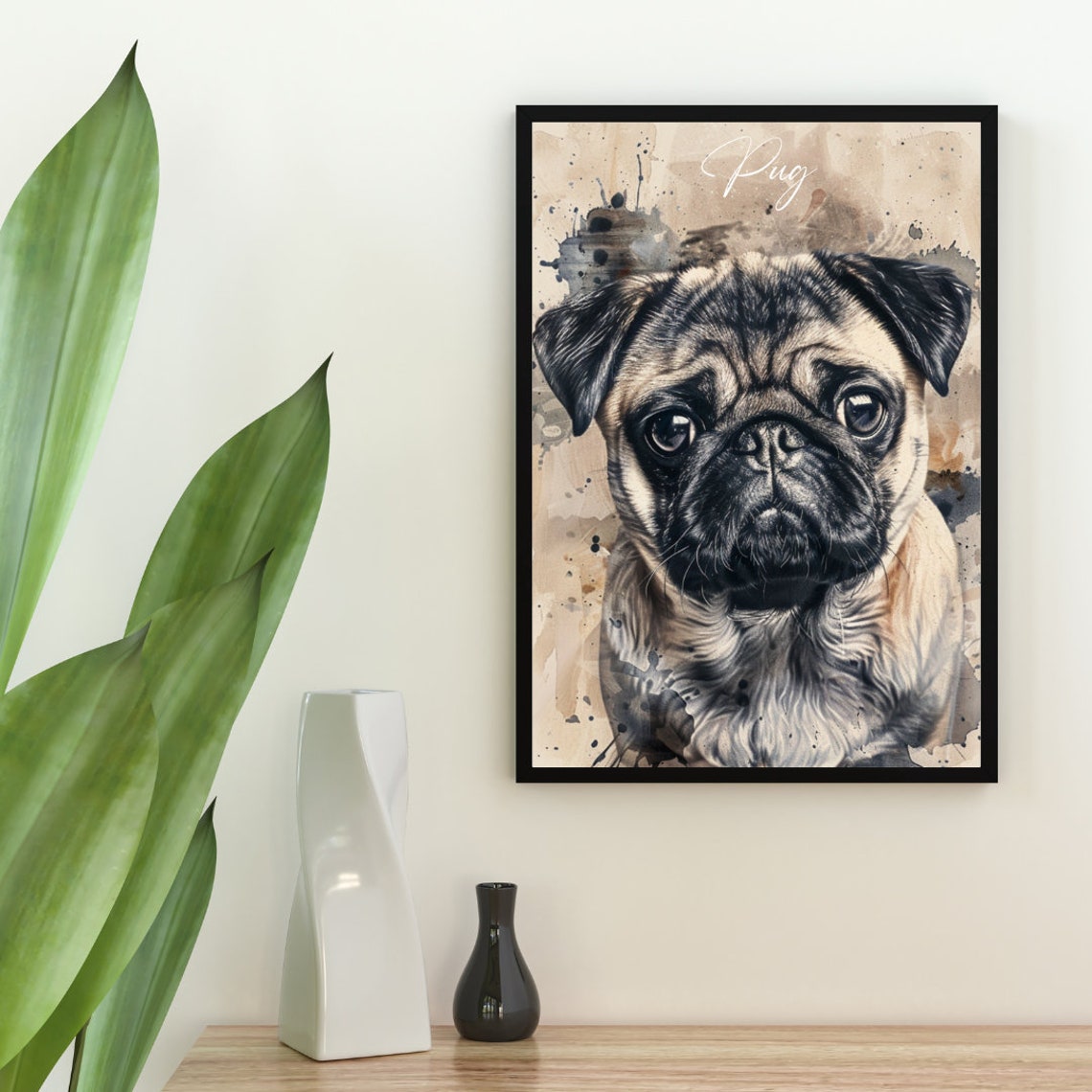 Pug Dog Watercolor Portrait Cute Little Pug Puppy Breed Art Poster - Image 2