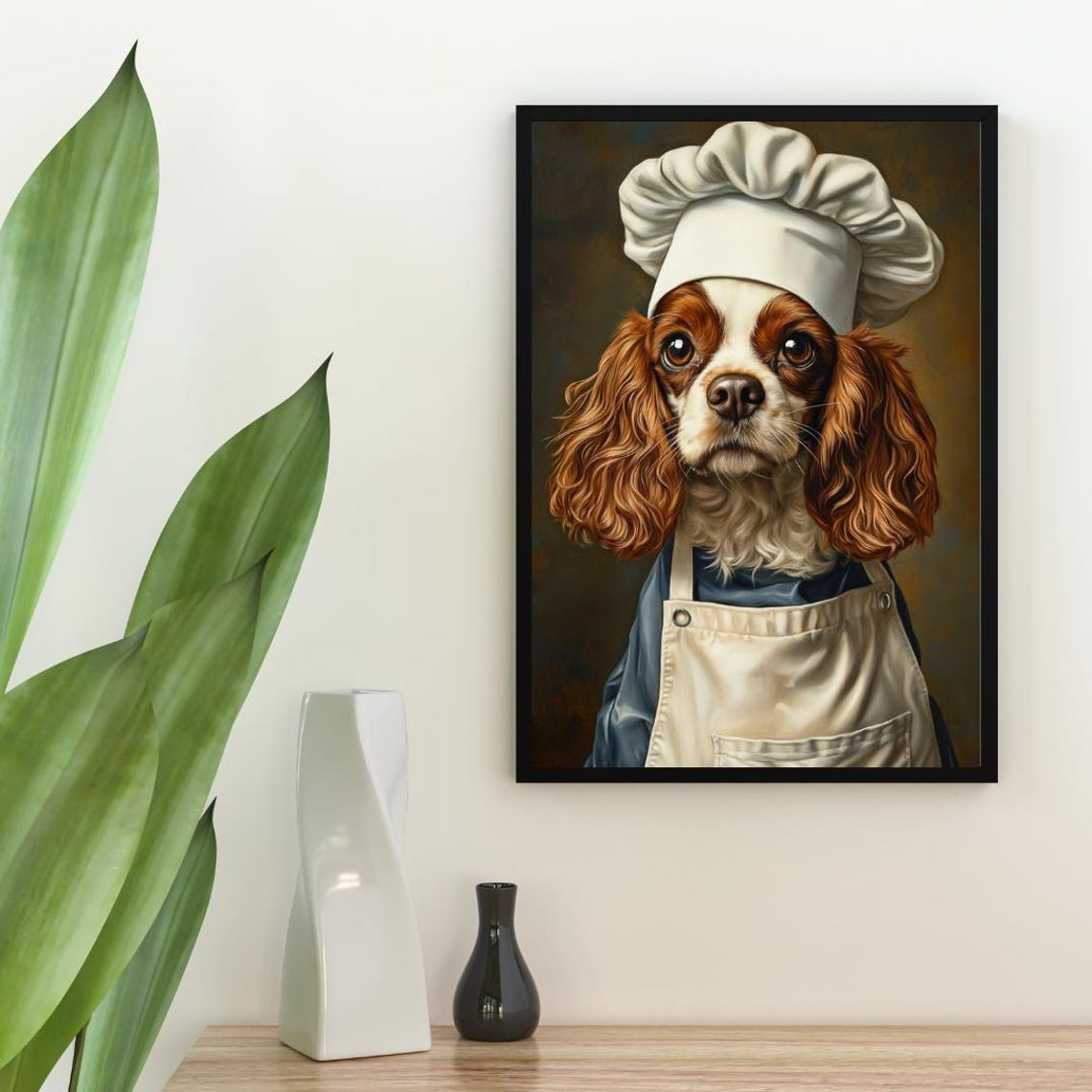 Cavalier King Charles Spaniel Chef Dog Portrait Kitchen Art Poster - Image 2