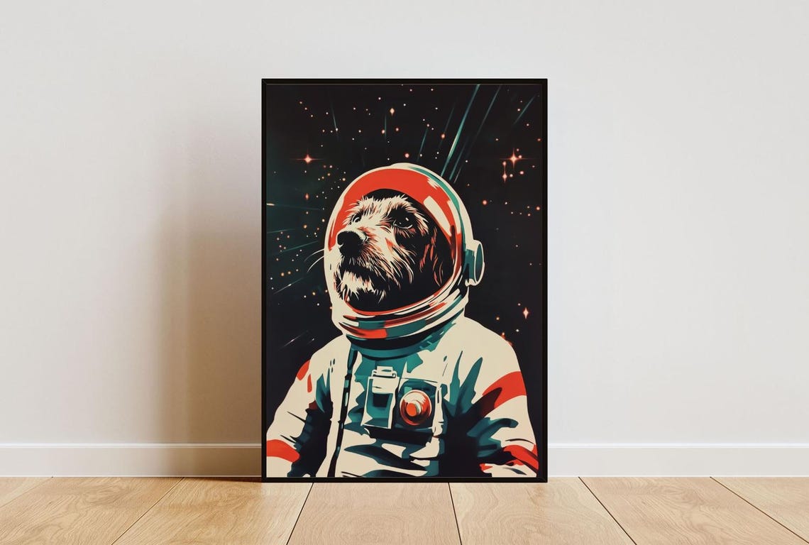 Scruffy Terrier Astronaut Vintage Retro Space Portrait Art Poster