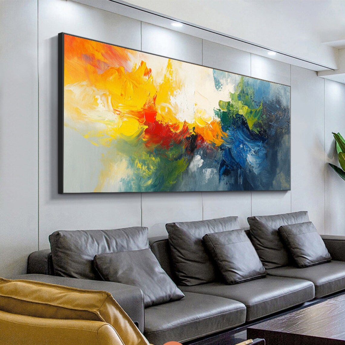 Warm And Cool Tones Abstract Brushstroke Hand Painted Oil Art Poster - Image 3