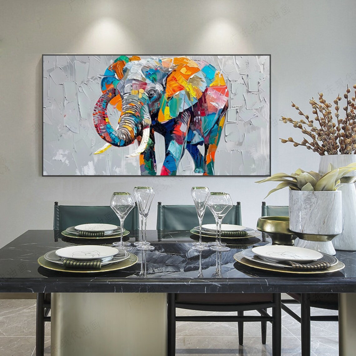 Abstract Colorful Elephant Palette Knife Art Print - Image 3
