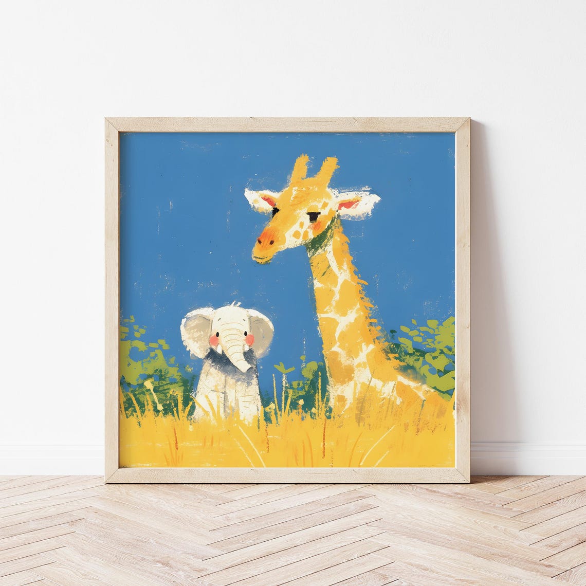 Giraffe And Elephant Illustration Of Animal Nursery Print Of Giraffe Friends Gifts Of Elephant Wall Art Of Giraffe Poster Of Giraffe