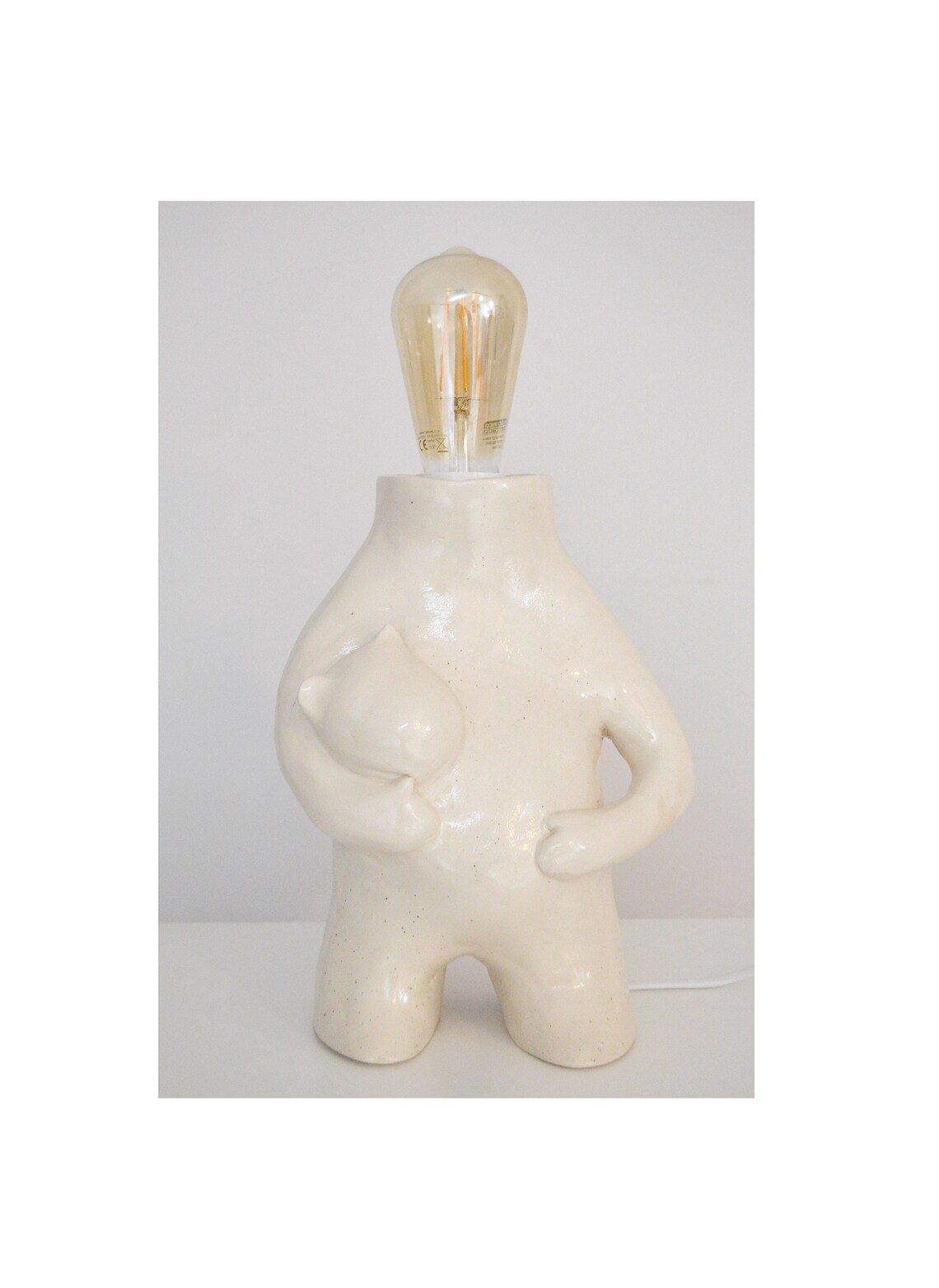 Handmade White Ceramic Bear Table Lamp Sculptural Home Decor Photo Print