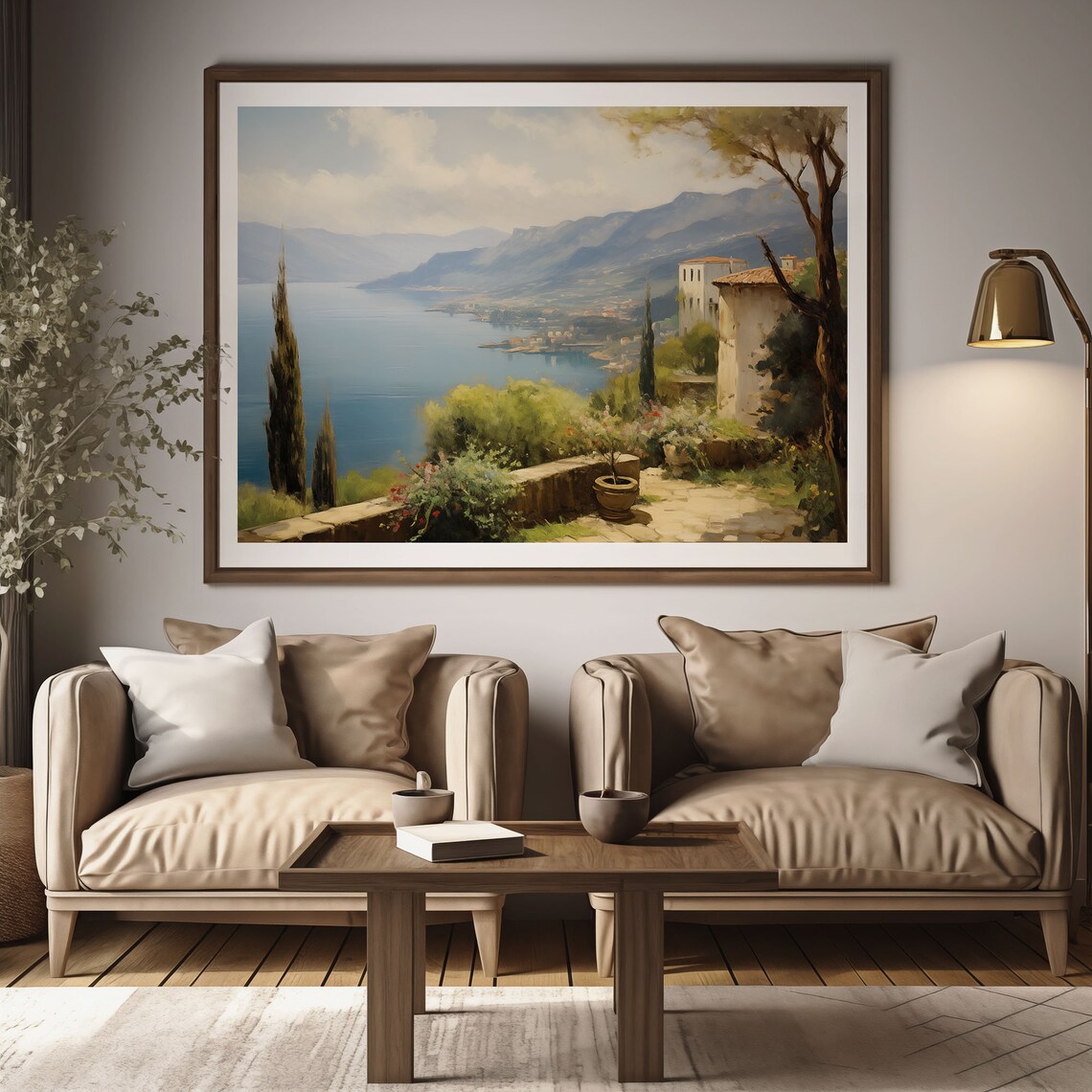 Lake Terrace Villa View Painting Cypress Mountains Blue Water Poster - Image 3